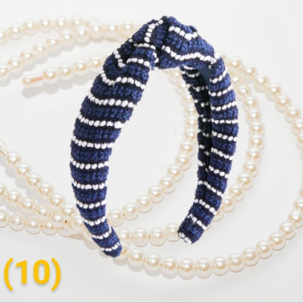 J.Crew Mariner Navy Blue White Tweed Knot Headband NWT